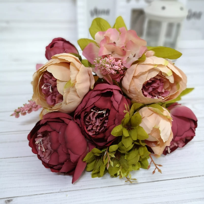 Искусственные цветы в Йошкар-Оле | Цветы искусственные «Пионы», персиково-малиновые, букет