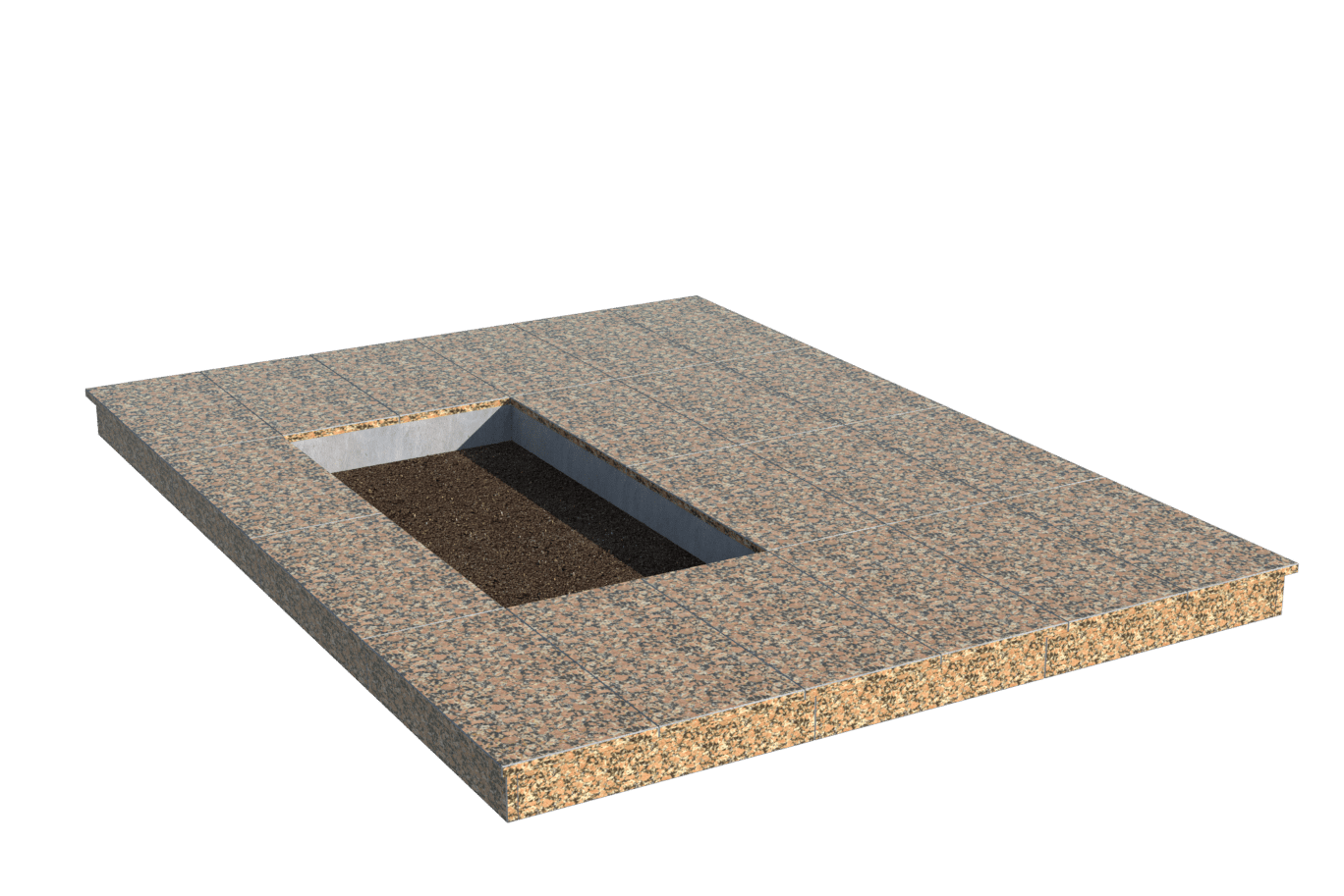 Площадки на могилу в&nbsp;Йошкар-Оле | Площадка с вертикальной (10 см) облицовкой Южно-Султаевским гранитом (под цветник)